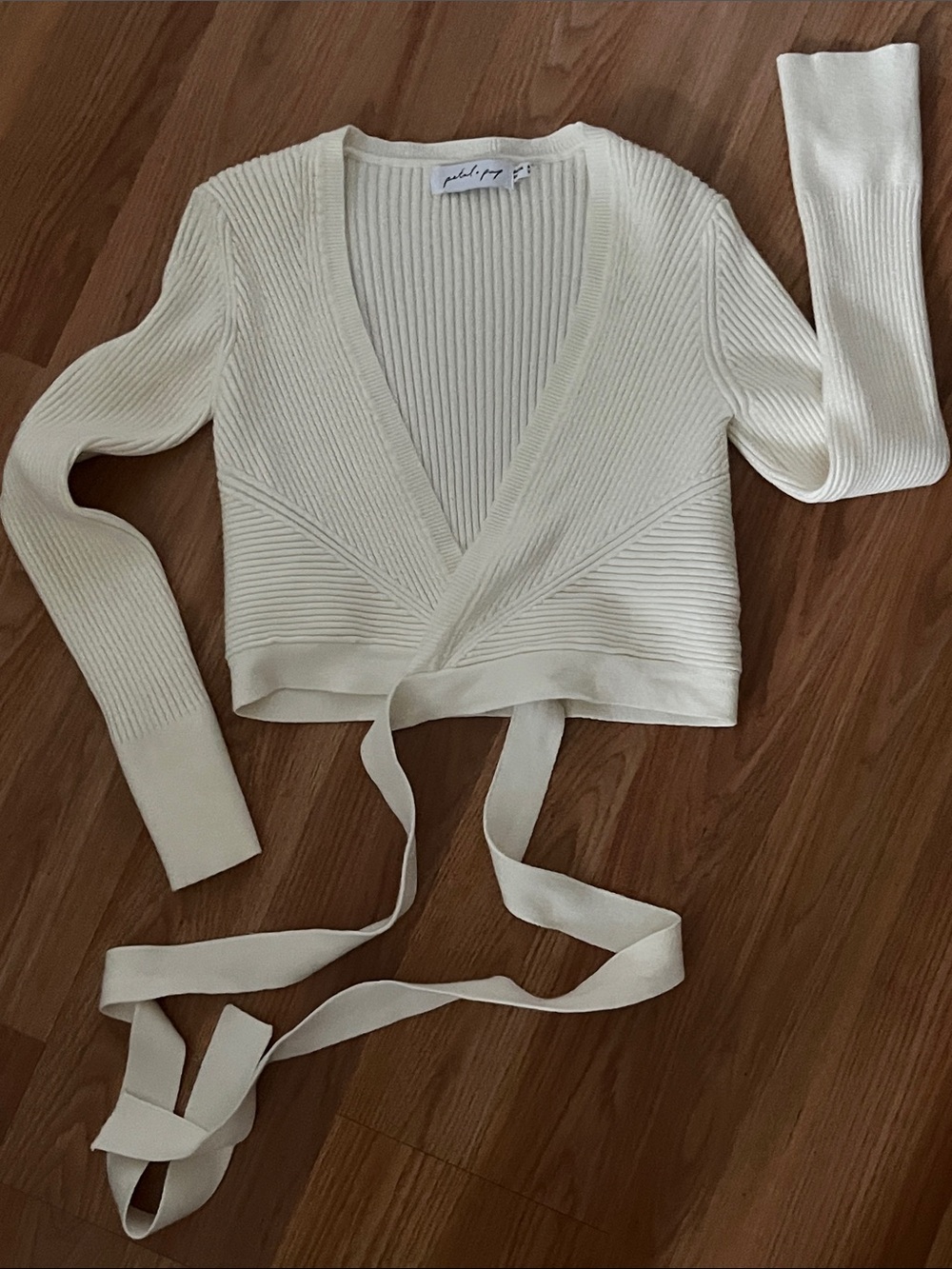 Petal & Pup Ivory Ribbed Wrap V-Neck Sweater